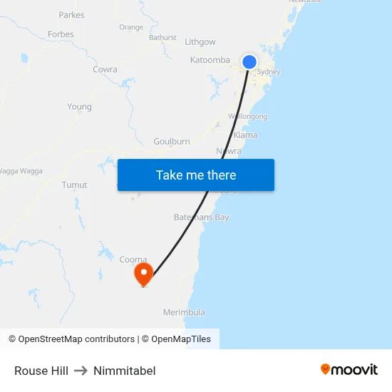 Rouse Hill to Nimmitabel map