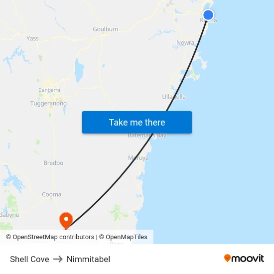 Shell Cove to Nimmitabel map