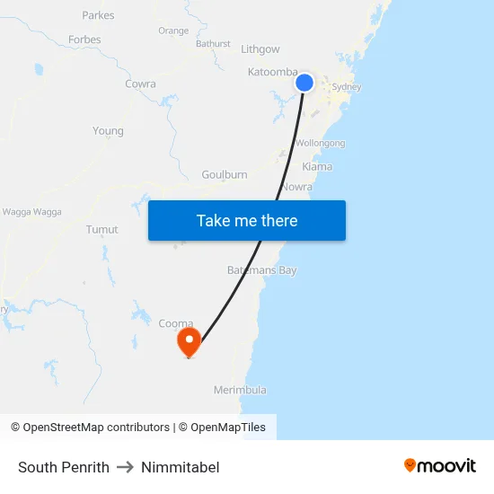 South Penrith to Nimmitabel map