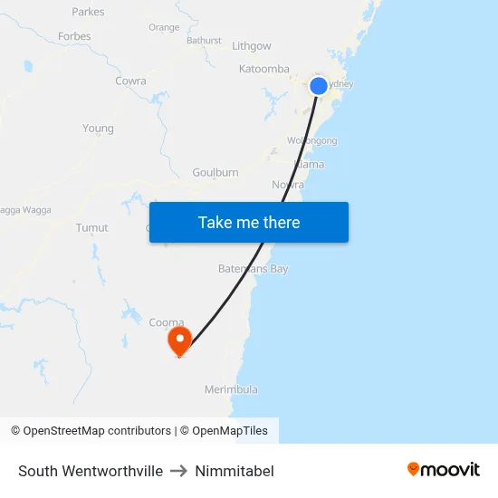 South Wentworthville to Nimmitabel map
