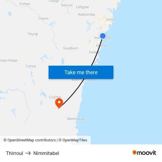 Thirroul to Nimmitabel map
