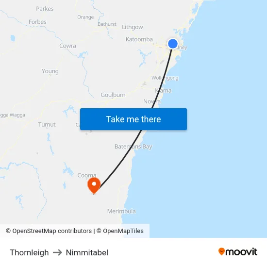 Thornleigh to Nimmitabel map