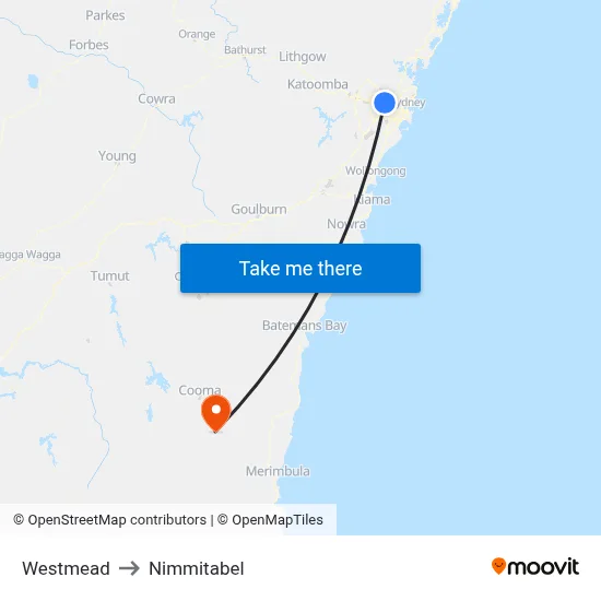 Westmead to Nimmitabel map