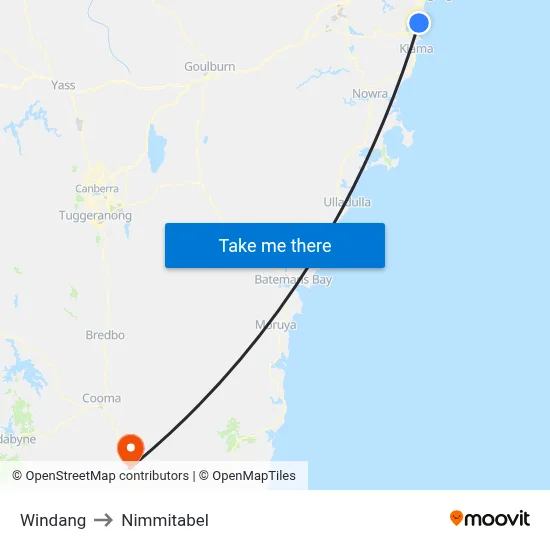 Windang to Nimmitabel map