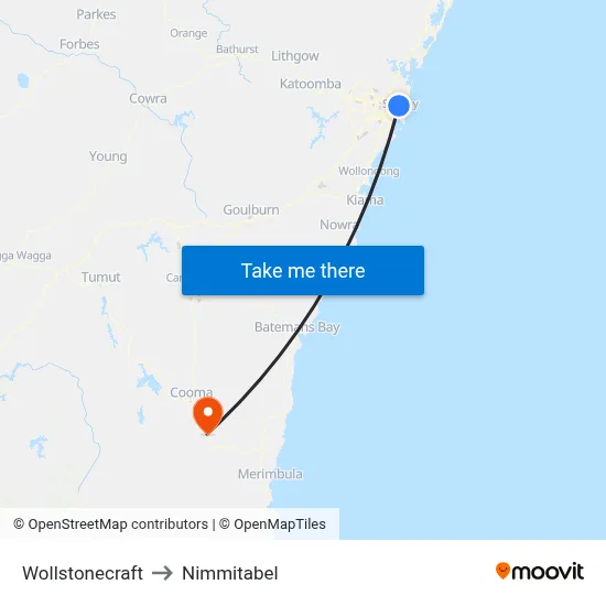 Wollstonecraft to Nimmitabel map