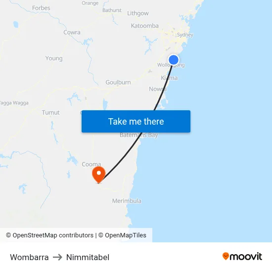 Wombarra to Nimmitabel map