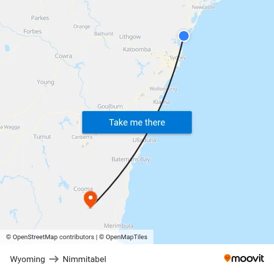 Wyoming to Nimmitabel map