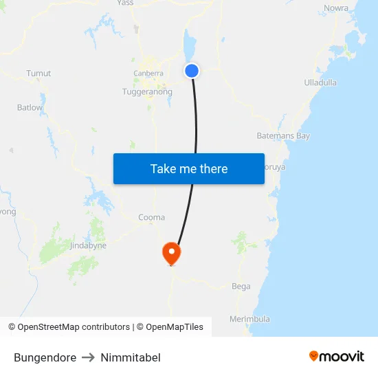 Bungendore to Nimmitabel map