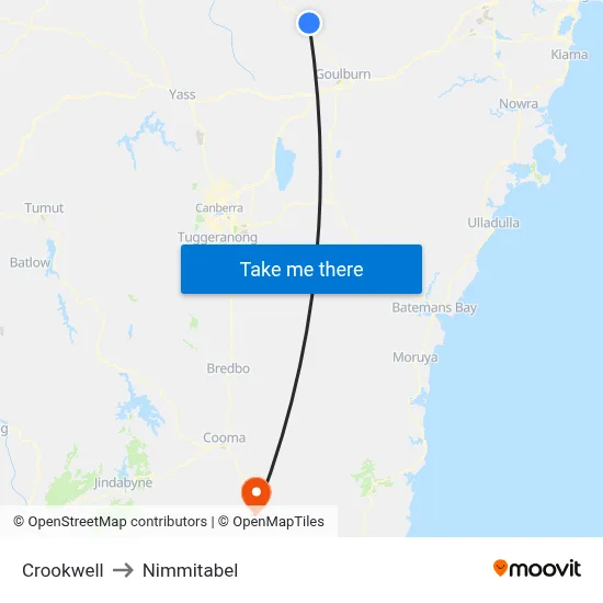 Crookwell to Nimmitabel map