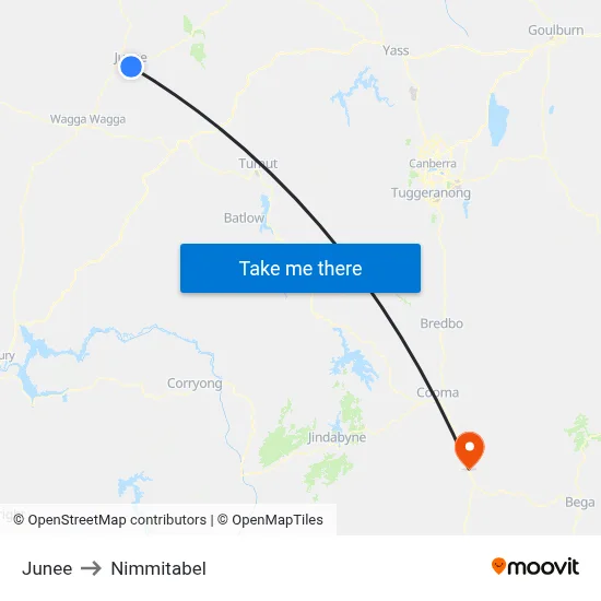 Junee to Nimmitabel map