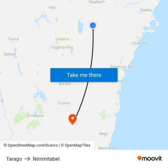 Tarago to Nimmitabel map