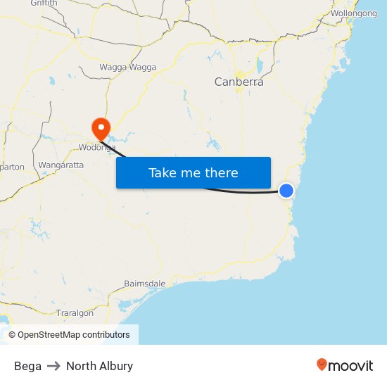 Bega to North Albury map