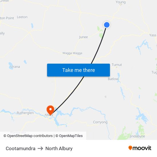 Cootamundra to North Albury map