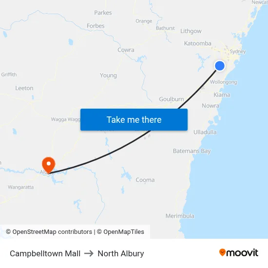 Campbelltown Mall to North Albury map