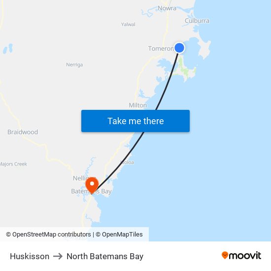 Huskisson to North Batemans Bay map