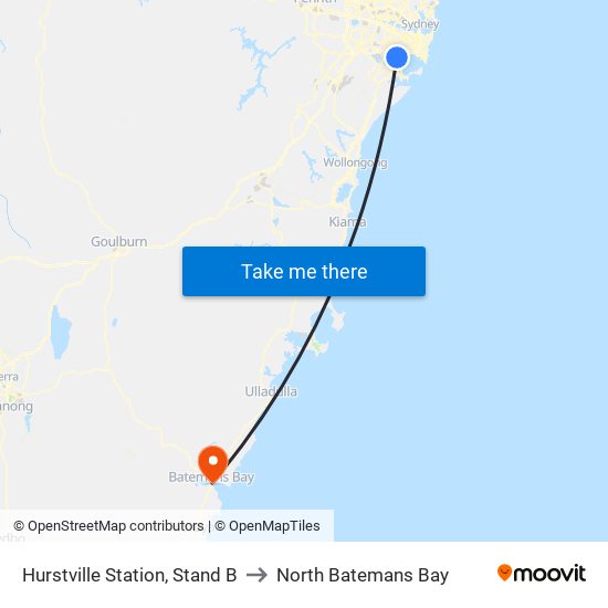 Hurstville Station, Stand B to North Batemans Bay map