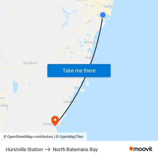 Hurstville Station to North Batemans Bay map