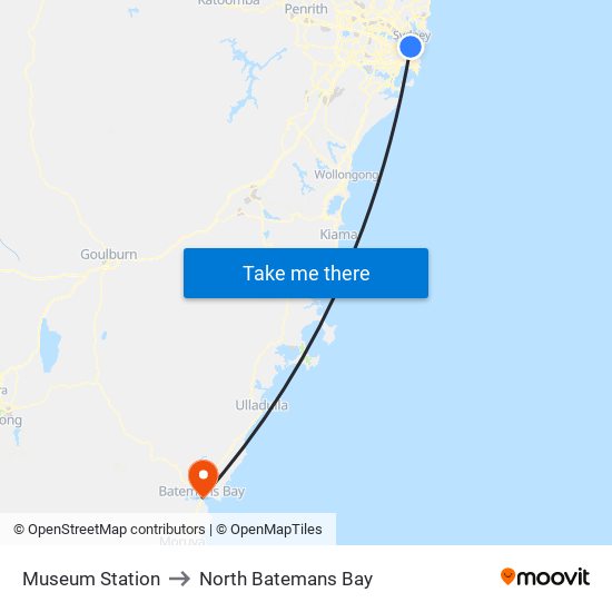 Museum Station to North Batemans Bay map