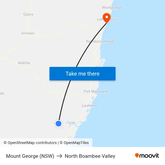 Mount George (NSW) to North Boambee Valley map