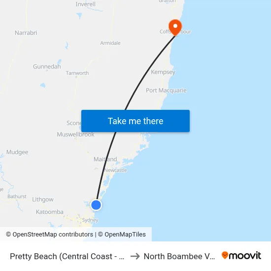 Pretty Beach (Central Coast - NSW) to North Boambee Valley map