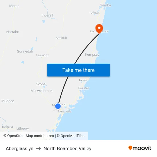 Aberglasslyn to North Boambee Valley map