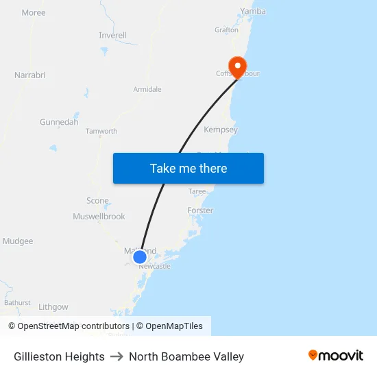 Gillieston Heights to North Boambee Valley map