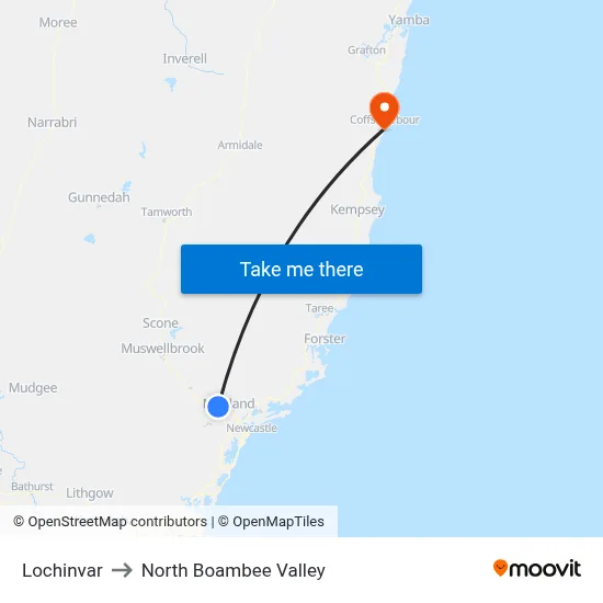 Lochinvar to North Boambee Valley map