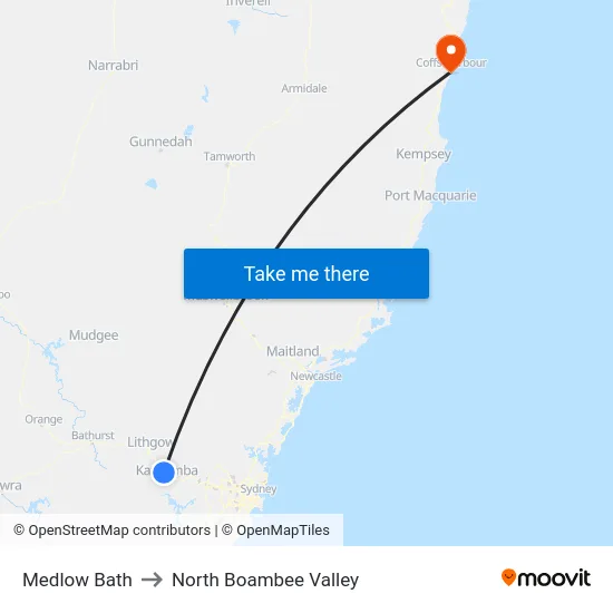 Medlow Bath to North Boambee Valley map