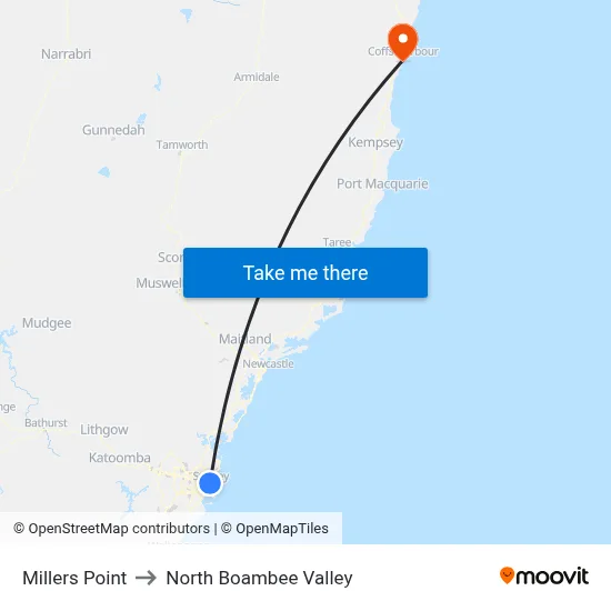 Millers Point to North Boambee Valley map