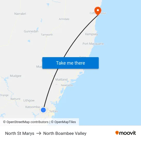 North St Marys to North Boambee Valley map