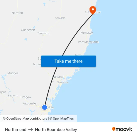 Northmead to North Boambee Valley map