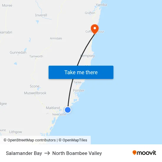 Salamander Bay to North Boambee Valley map