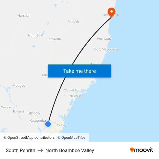 South Penrith to North Boambee Valley map