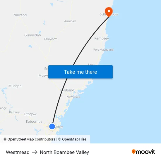 Westmead to North Boambee Valley map