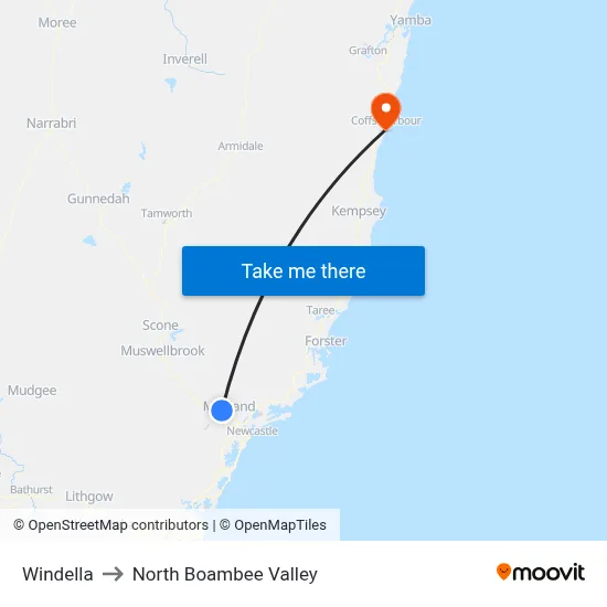Windella to North Boambee Valley map