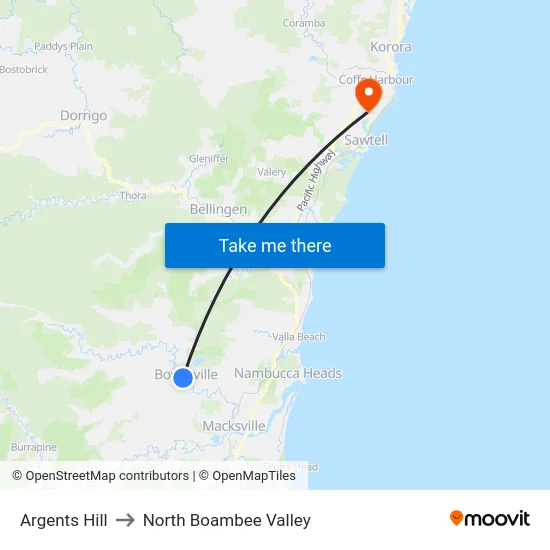 Argents Hill to North Boambee Valley map