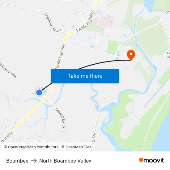 Boambee to North Boambee Valley map