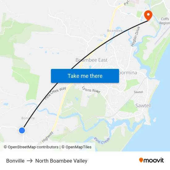 Bonville to North Boambee Valley map
