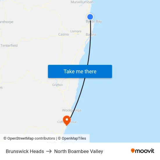 Brunswick Heads to North Boambee Valley map
