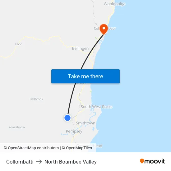Collombatti to North Boambee Valley map