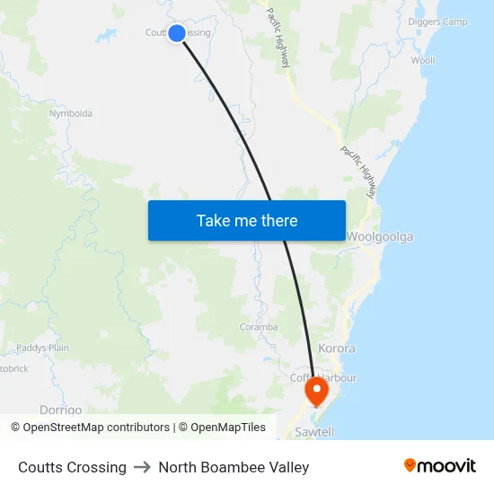 Coutts Crossing to North Boambee Valley map