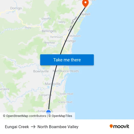 Eungai Creek to North Boambee Valley map