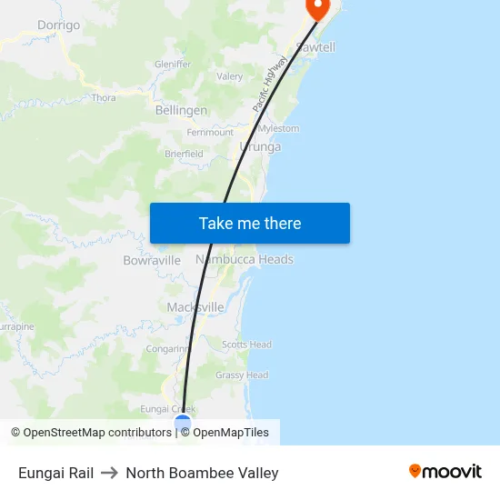 Eungai Rail to North Boambee Valley map