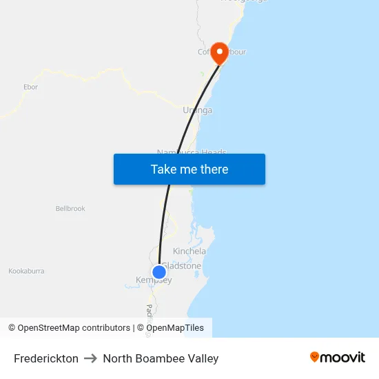 Frederickton to North Boambee Valley map