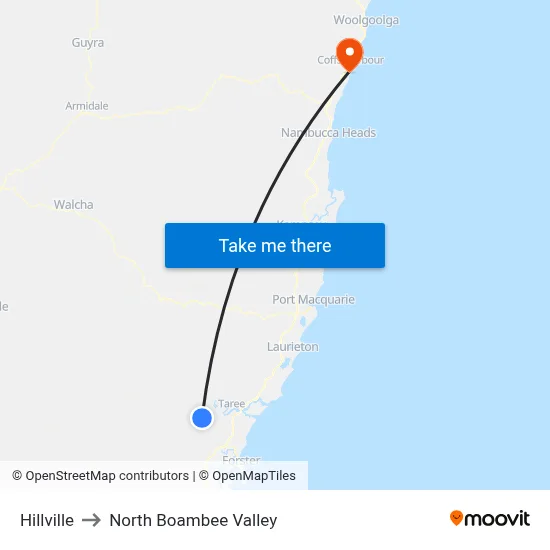 Hillville to North Boambee Valley map