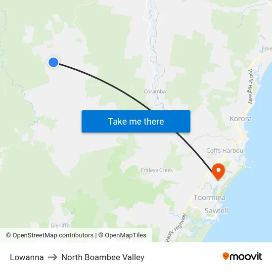 Lowanna to North Boambee Valley map
