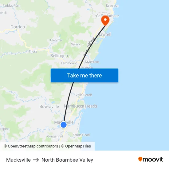 Macksville to North Boambee Valley map