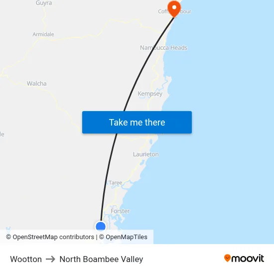 Wootton to North Boambee Valley map