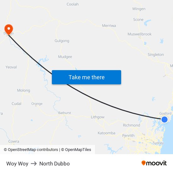 Woy Woy to North Dubbo map