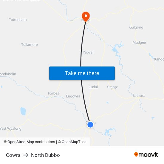 Cowra to North Dubbo map